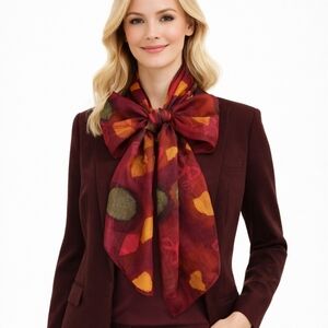 Chico's Vintage Oblong Printed Scarf in Burgundy, Golden Yellow and Green